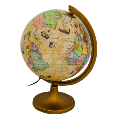 Globus 250 trasami odkrywców podświetlany z opisem, odkrycia